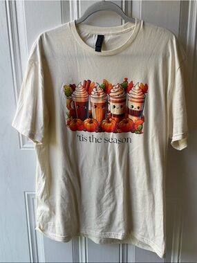 Gildan Cream Fall Graphic Tee with Pumpkin Spice Characters